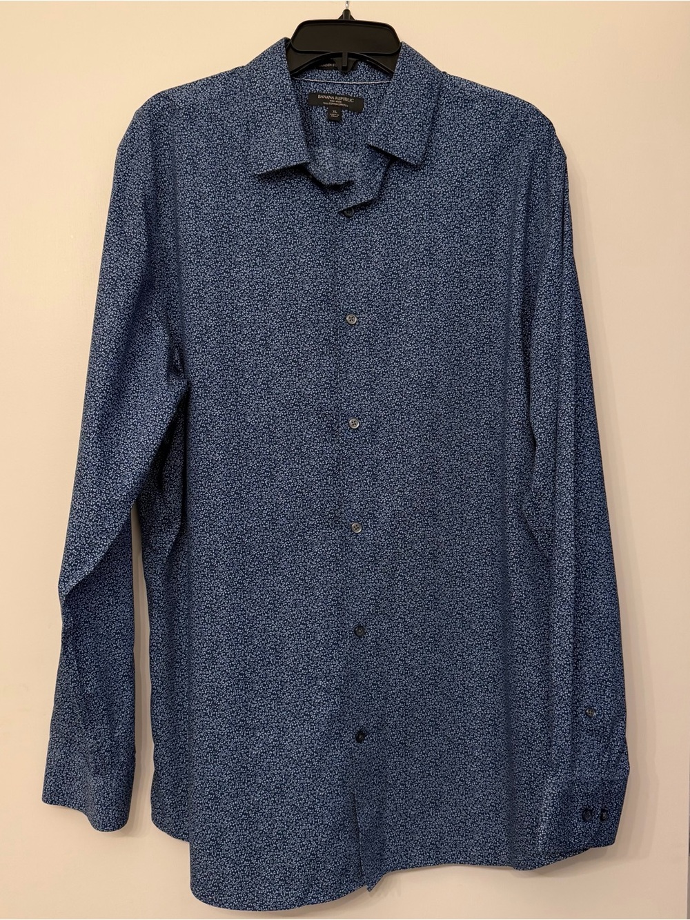 Banana Republic Navy Blue Micro-Print Long Sleeve Button-Up Shirt